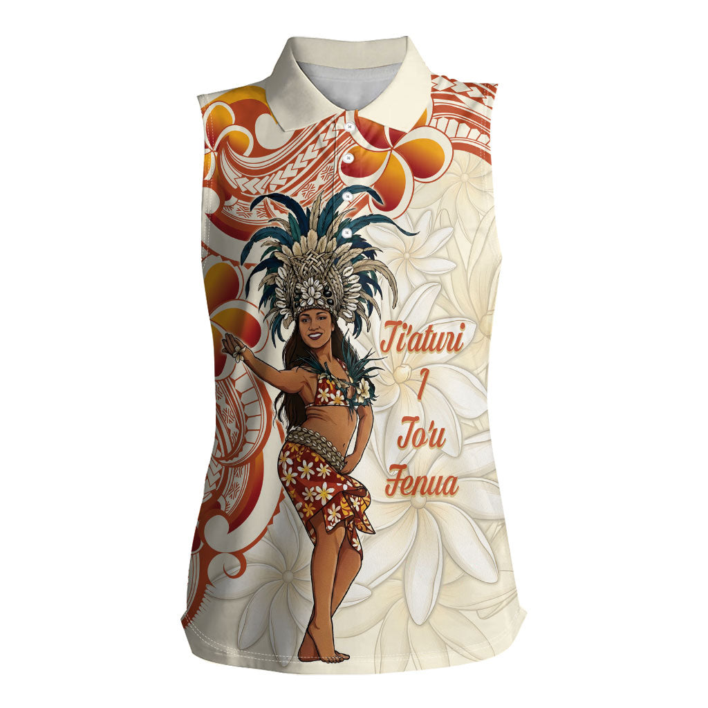 Heiva i Tahiti Women Sleeveless Polo Shirt Ori Tahitian Dance Tiare Maori LT14 Female Beige - Polynesian Pride