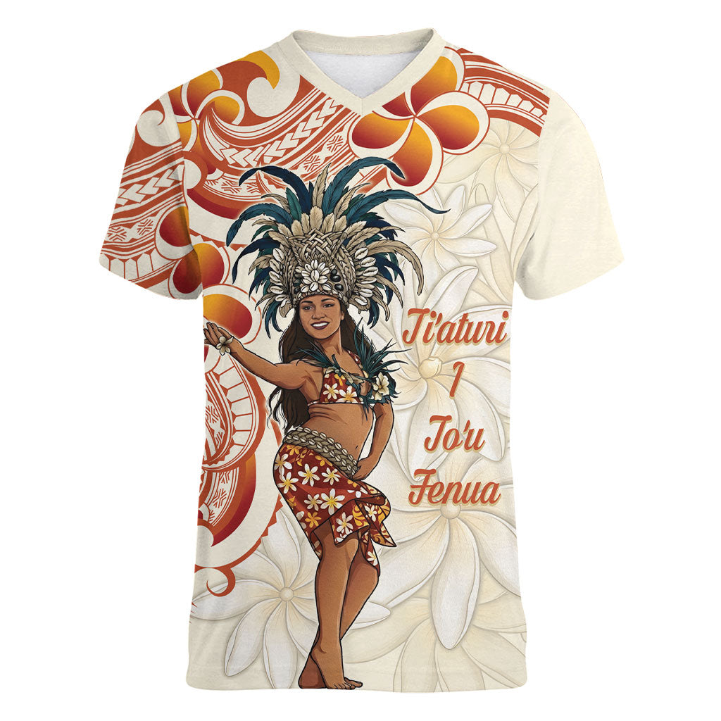 Heiva i Tahiti Women V-Neck T-Shirt Ori Tahitian Dance Tiare Maori