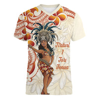 Heiva i Tahiti Women V-Neck T-Shirt Ori Tahitian Dance Tiare Maori LT14 Female Beige - Polynesian Pride