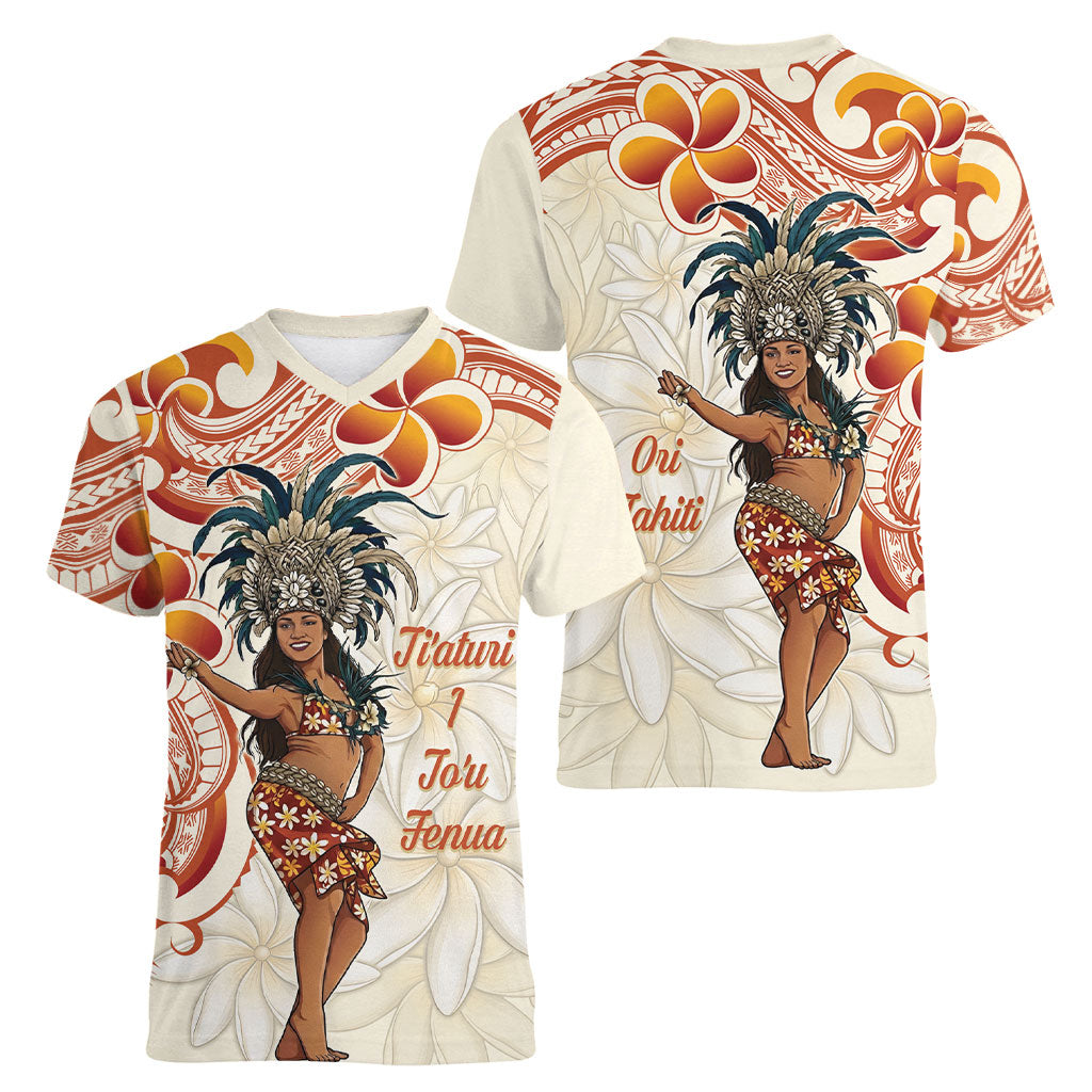 Heiva i Tahiti Women V-Neck T-Shirt Ori Tahitian Dance Tiare Maori LT14 - Polynesian Pride