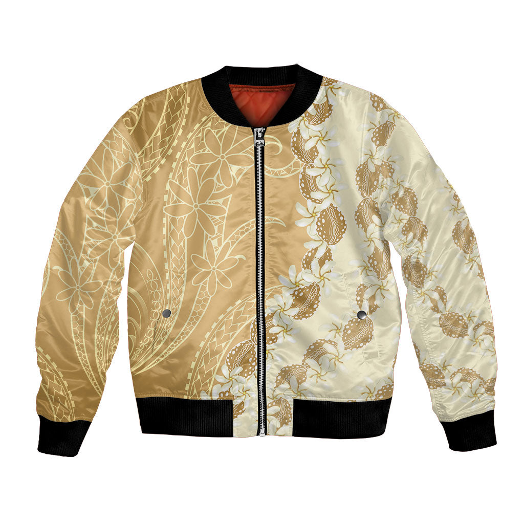 Heiva i Tahiti Bomber Jacket Tahitian Tiare Maori Cowrie Lei Brown