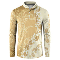 Heiva i Tahiti Button Sweatshirt Tahitian Tiare Maori Cowrie Lei Brown