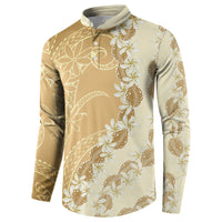 Heiva i Tahiti Button Sweatshirt Tahitian Tiare Maori Cowrie Lei Brown