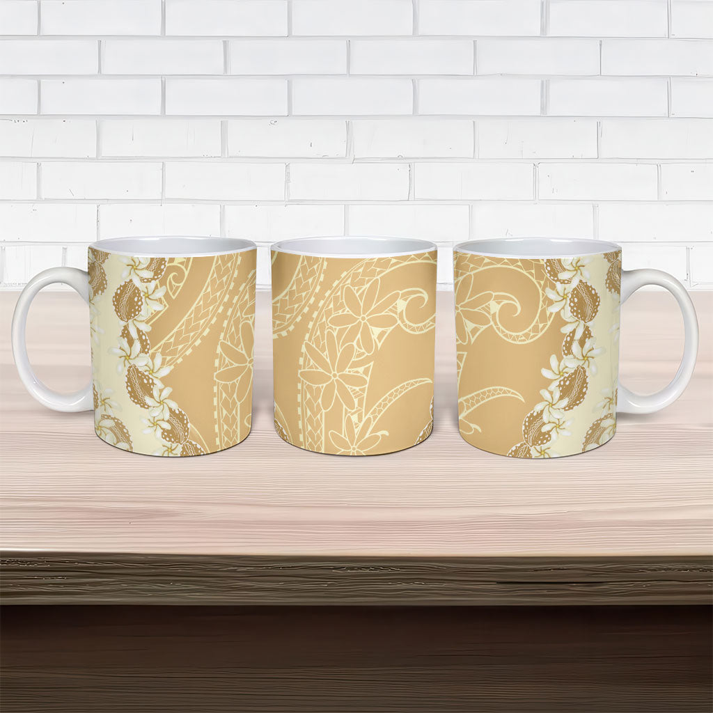 Heiva i Tahiti Ceramic Mug Tahitian Tiare Maori Cowrie Lei Brown
