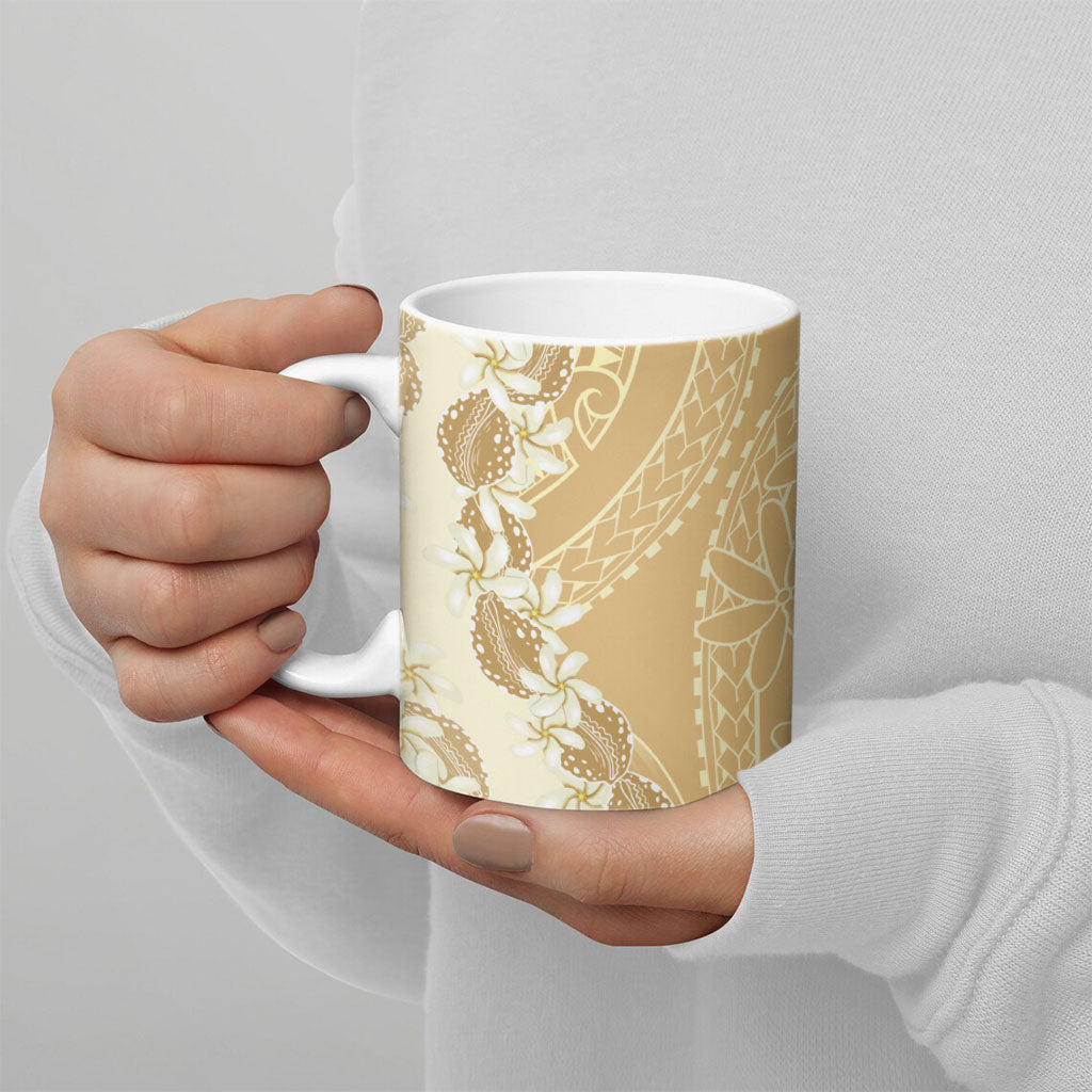 Heiva i Tahiti Ceramic Mug Tahitian Tiare Maori Cowrie Lei Brown