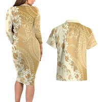 Heiva i Tahiti Couples Matching Long Sleeve Bodycon Dress and Hawaiian Shirt Tahitian Tiare Maori Cowrie Lei Brown LT14 - Polynesian Pride