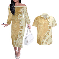 Heiva i Tahiti Couples Matching Off The Shoulder Long Sleeve Dress and Hawaiian Shirt Tahitian Tiare Maori Cowrie Lei Brown LT14 Brown - Polynesian Pride