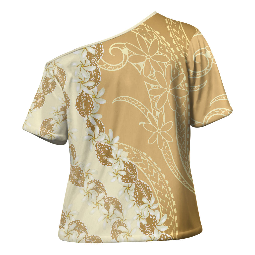 Heiva i Tahiti Cross Shoulder Shirt Tahitian Tiare Maori Cowrie Lei Brown