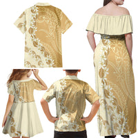 Heiva i Tahiti Family Matching Off Shoulder Maxi Dress and Hawaiian Shirt Tahitian Tiare Maori Cowrie Lei Brown LT14 - Polynesian Pride