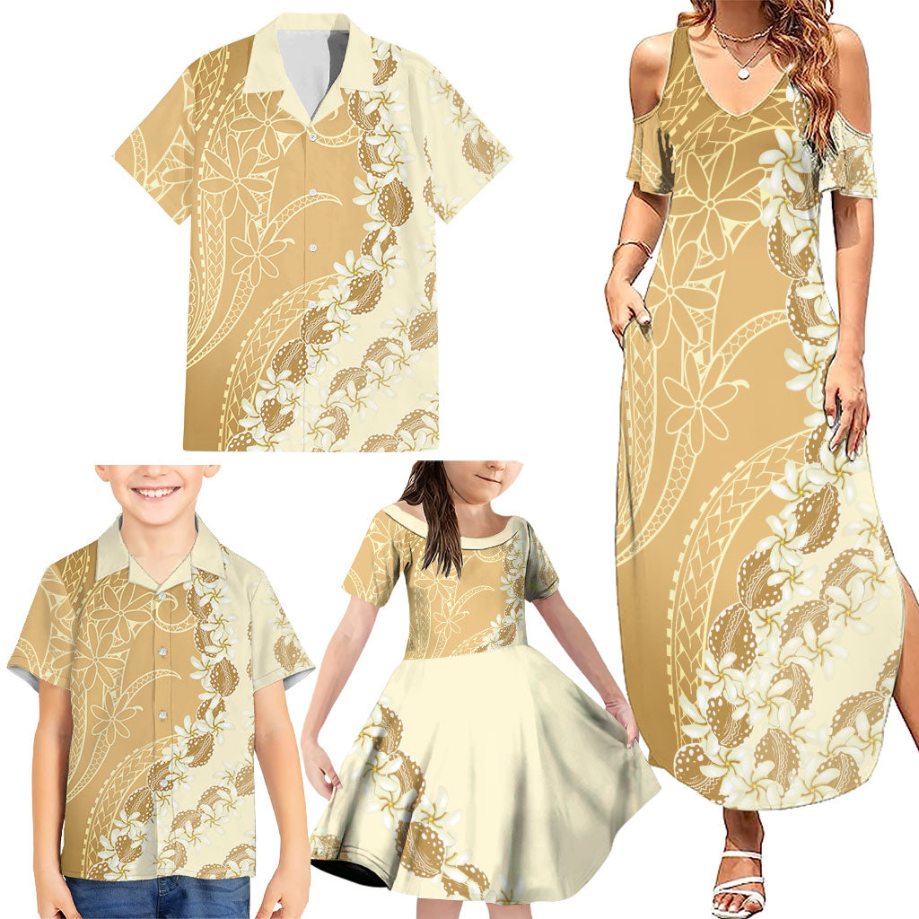 Heiva i Tahiti Family Matching Summer Maxi Dress and Hawaiian Shirt Tahitian Tiare Maori Cowrie Lei Brown