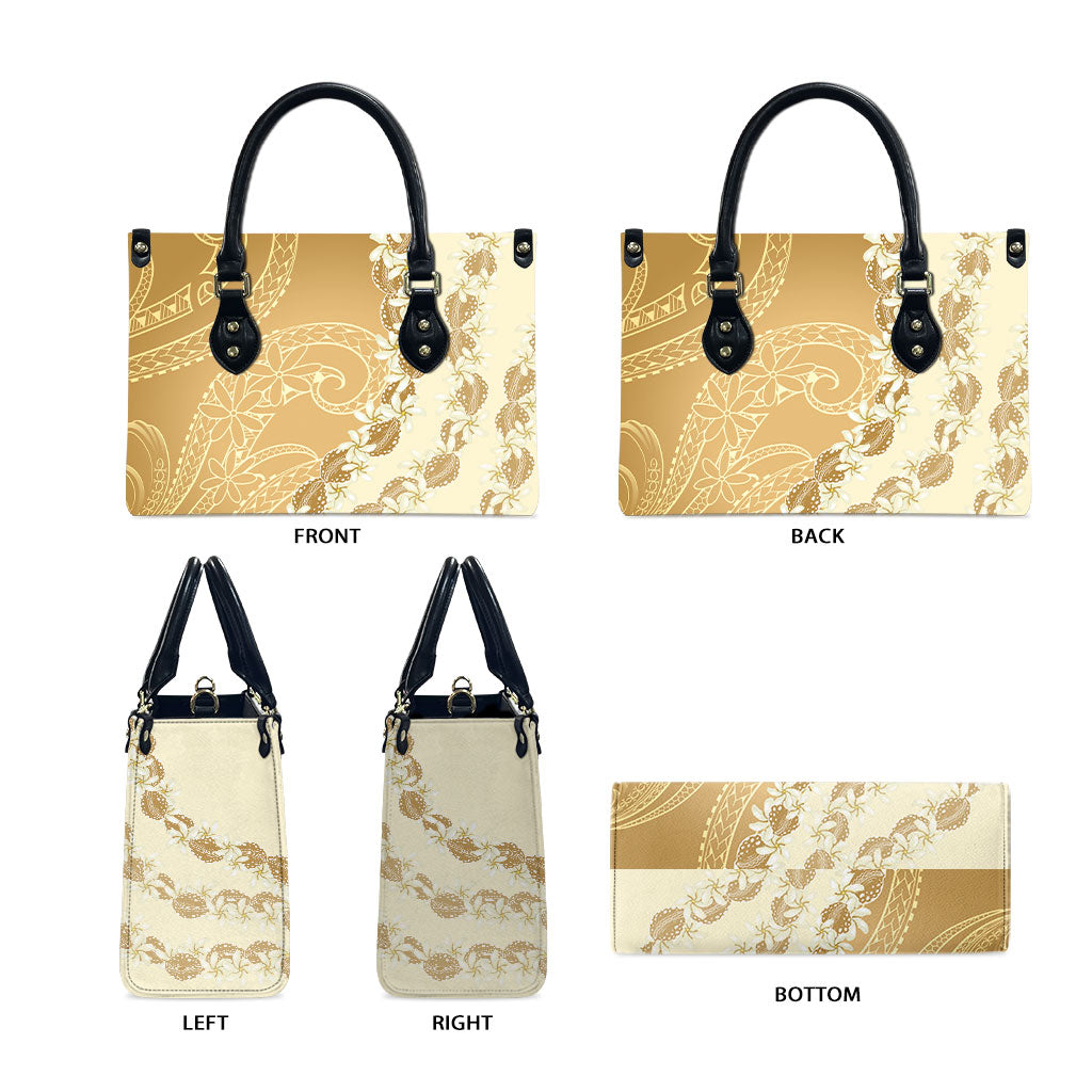 Heiva i Tahiti Leather Bag Tahitian Tiare Maori Cowrie Lei Brown