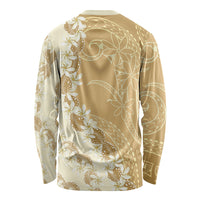 Heiva i Tahiti Long Sleeve Shirt Tahitian Tiare Maori Cowrie Lei Brown