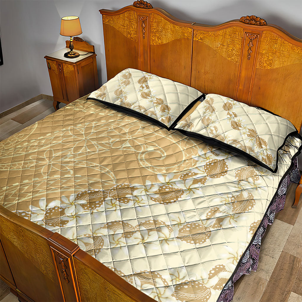 Heiva i Tahiti Quilt Bed Set Tahitian Tiare Maori Cowrie Lei Brown