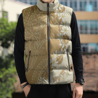 Heiva i Tahiti Sleeveless Puffer Jacket Tahitian Tiare Maori Cowrie Lei Brown