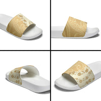 Heiva i Tahiti Slide Sandals Tahitian Tiare Maori Cowrie Lei Brown