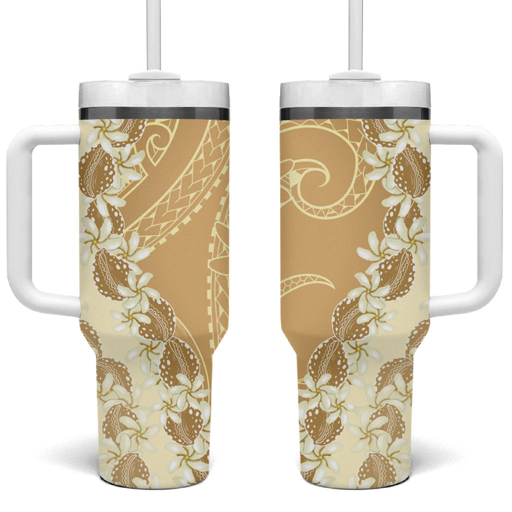 Heiva i Tahiti Tumbler With Handle Tahitian Tiare Maori Cowrie Lei Brown