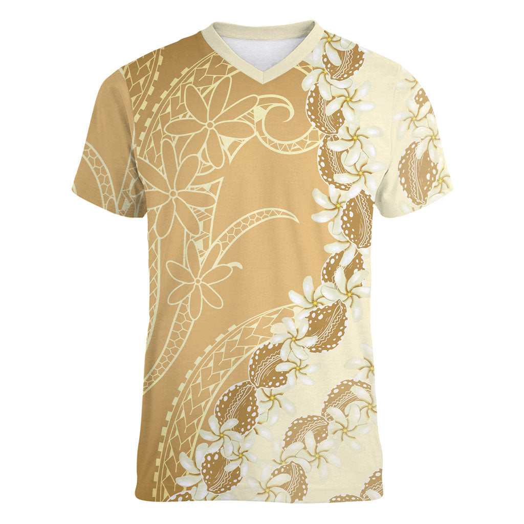 Heiva i Tahiti Women V-Neck T-Shirt Tahitian Tiare Maori Cowrie Lei Brown