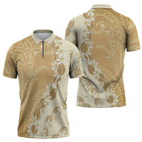 Heiva i Tahiti Zipper Polo Shirt Tahitian Tiare Maori Cowrie Lei Brown LT14 - Polynesian Pride