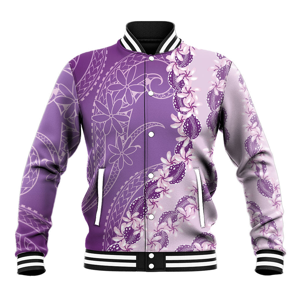 Heiva i Tahiti Baseball Jacket Tahitian Tiare Maori Cowrie Lei Purple
