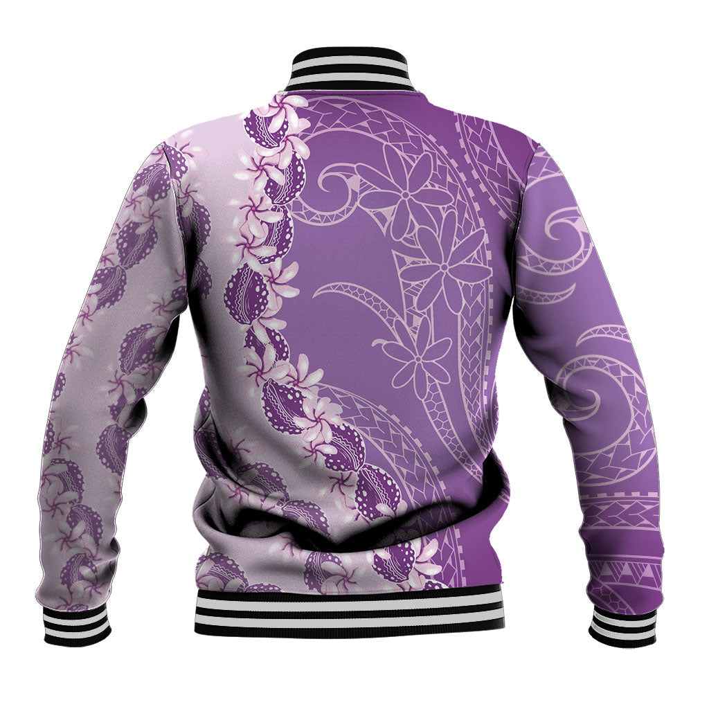 Heiva i Tahiti Baseball Jacket Tahitian Tiare Maori Cowrie Lei Purple
