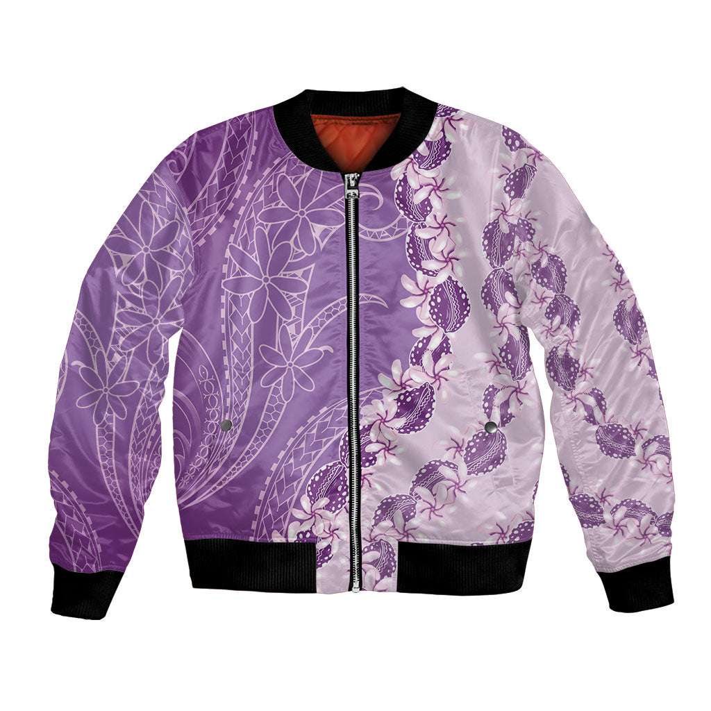 Heiva i Tahiti Bomber Jacket Tahitian Tiare Maori Cowrie Lei Purple
