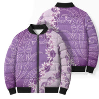 Heiva i Tahiti Bomber Puffer Jacket Tahitian Tiare Maori Cowrie Lei Purple