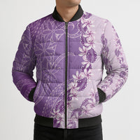 Heiva i Tahiti Bomber Puffer Jacket Tahitian Tiare Maori Cowrie Lei Purple