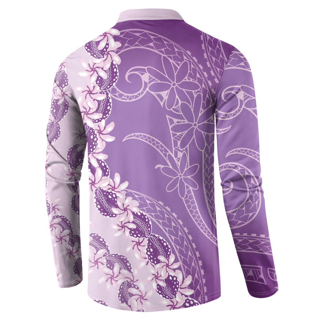 Heiva i Tahiti Button Sweatshirt Tahitian Tiare Maori Cowrie Lei Purple