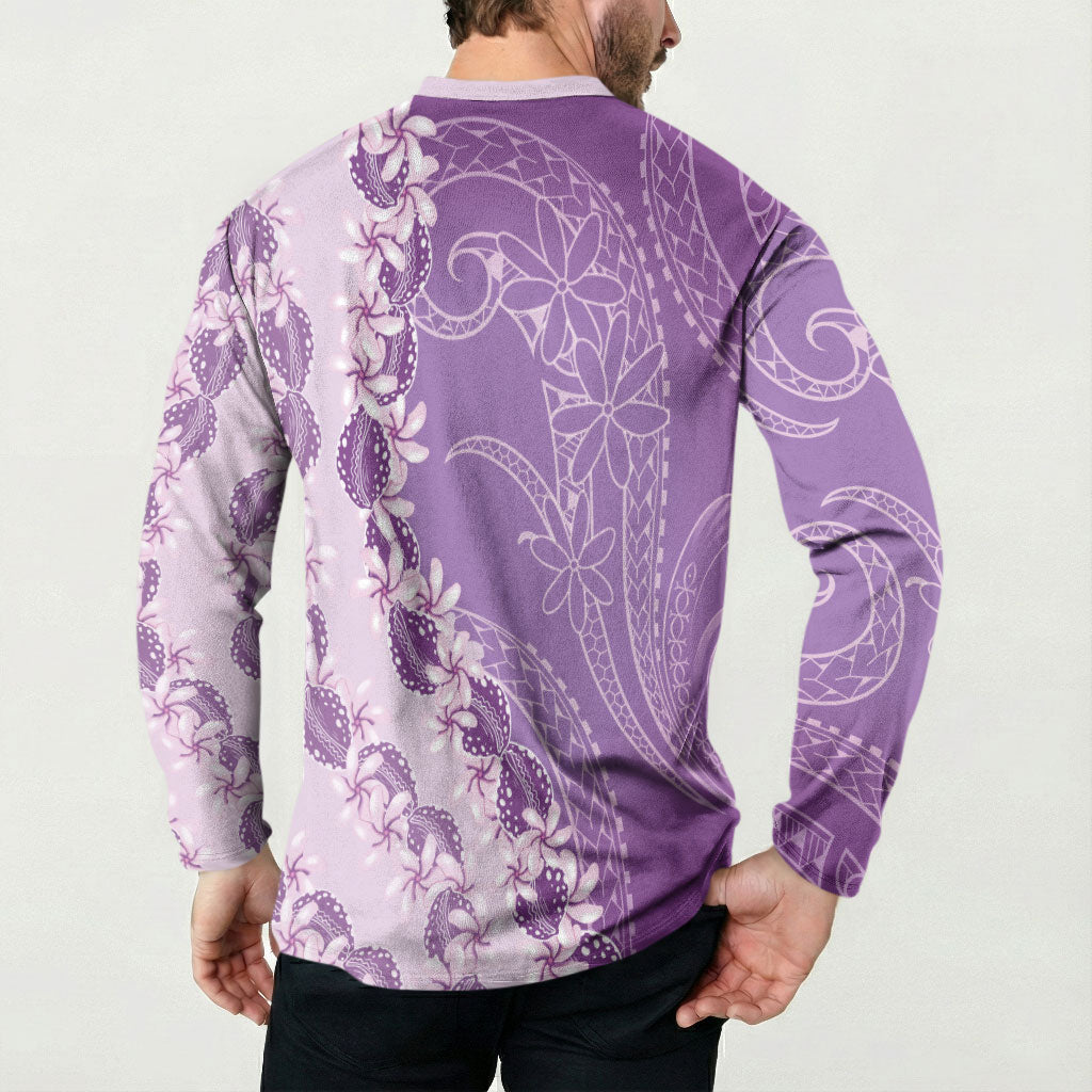 Heiva i Tahiti Button Sweatshirt Tahitian Tiare Maori Cowrie Lei Purple