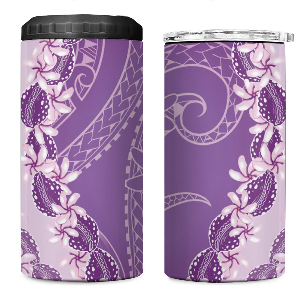 Heiva i Tahiti 4 in 1 Can Cooler Tumbler Tahitian Tiare Maori Cowrie Lei Purple