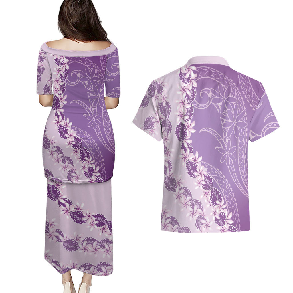 Heiva i Tahiti Couples Matching Puletasi and Hawaiian Shirt Tahitian Tiare Maori Cowrie Lei Purple LT14 - Polynesian Pride