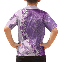 Heiva i Tahiti Family Matching Off Shoulder Short Dress and Hawaiian Shirt Tahitian Tiare Maori Cowrie Lei Purple LT14 - Polynesian Pride