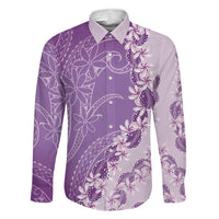 Heiva i Tahiti Family Matching Off Shoulder Short Dress and Hawaiian Shirt Tahitian Tiare Maori Cowrie Lei Purple LT14 Dad's Shirt - Long Sleeve Purple - Polynesian Pride