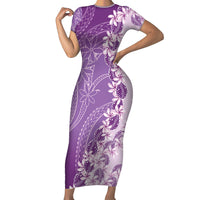 Heiva i Tahiti Family Matching Short Sleeve Bodycon Dress and Hawaiian Shirt Tahitian Tiare Maori Cowrie Lei Purple LT14 Mom's Dress Purple - Polynesian Pride