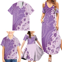 Heiva i Tahiti Family Matching Summer Maxi Dress and Hawaiian Shirt Tahitian Tiare Maori Cowrie Lei Purple LT14 - Polynesian Pride