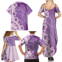 Heiva i Tahiti Family Matching Summer Maxi Dress and Hawaiian Shirt Tahitian Tiare Maori Cowrie Lei Purple LT14 - Polynesian Pride