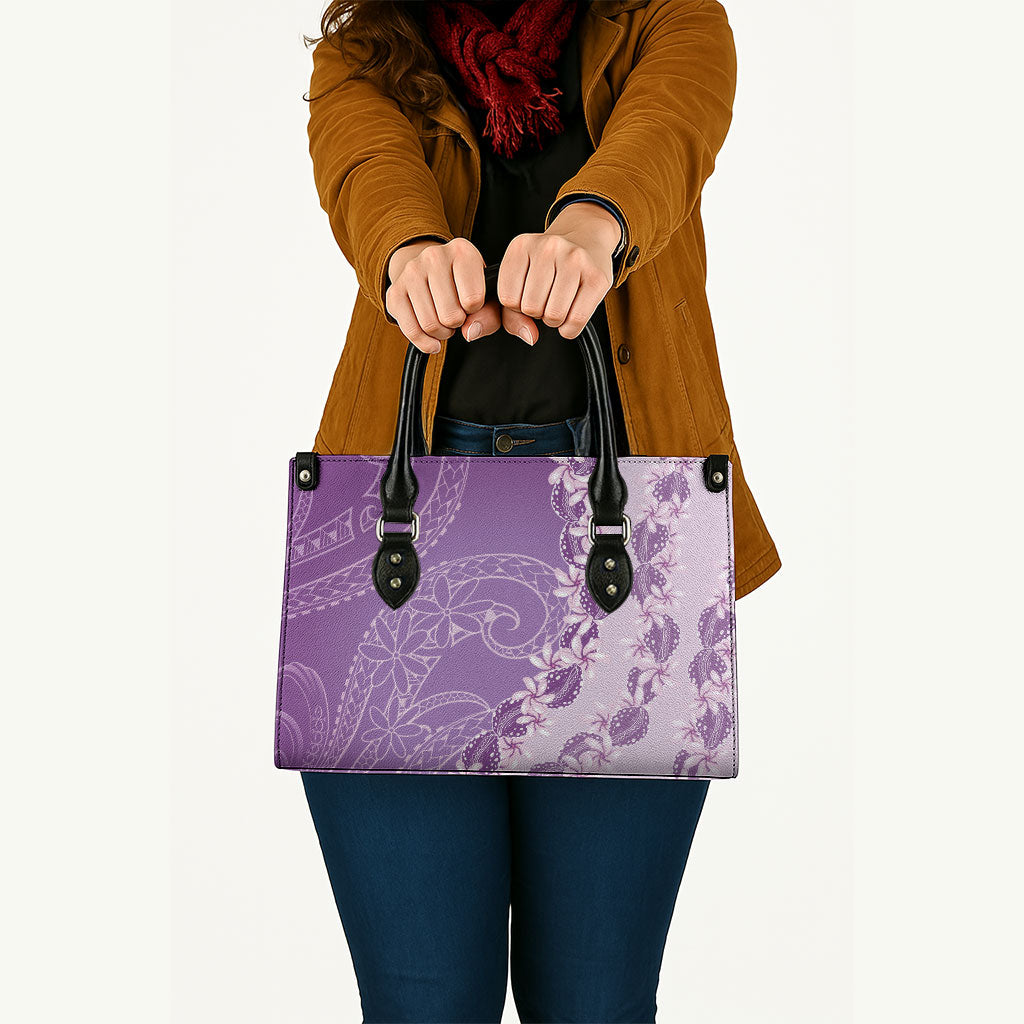 Heiva i Tahiti Leather Bag Tahitian Tiare Maori Cowrie Lei Purple