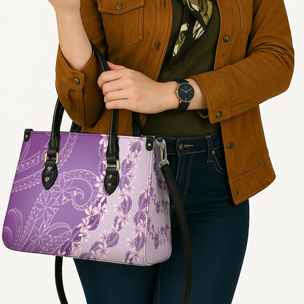 Heiva i Tahiti Leather Bag Tahitian Tiare Maori Cowrie Lei Purple