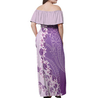Heiva i Tahiti Off Shoulder Maxi Dress Tahitian Tiare Maori Cowrie Lei Purple LT14 - Polynesian Pride