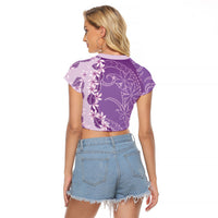 Heiva i Tahiti Raglan Cropped T Shirt Tahitian Tiare Maori Cowrie Lei Purple LT14 - Polynesian Pride