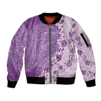 Heiva i Tahiti Sleeve Zip Bomber Jacket Tahitian Tiare Maori Cowrie Lei Purple