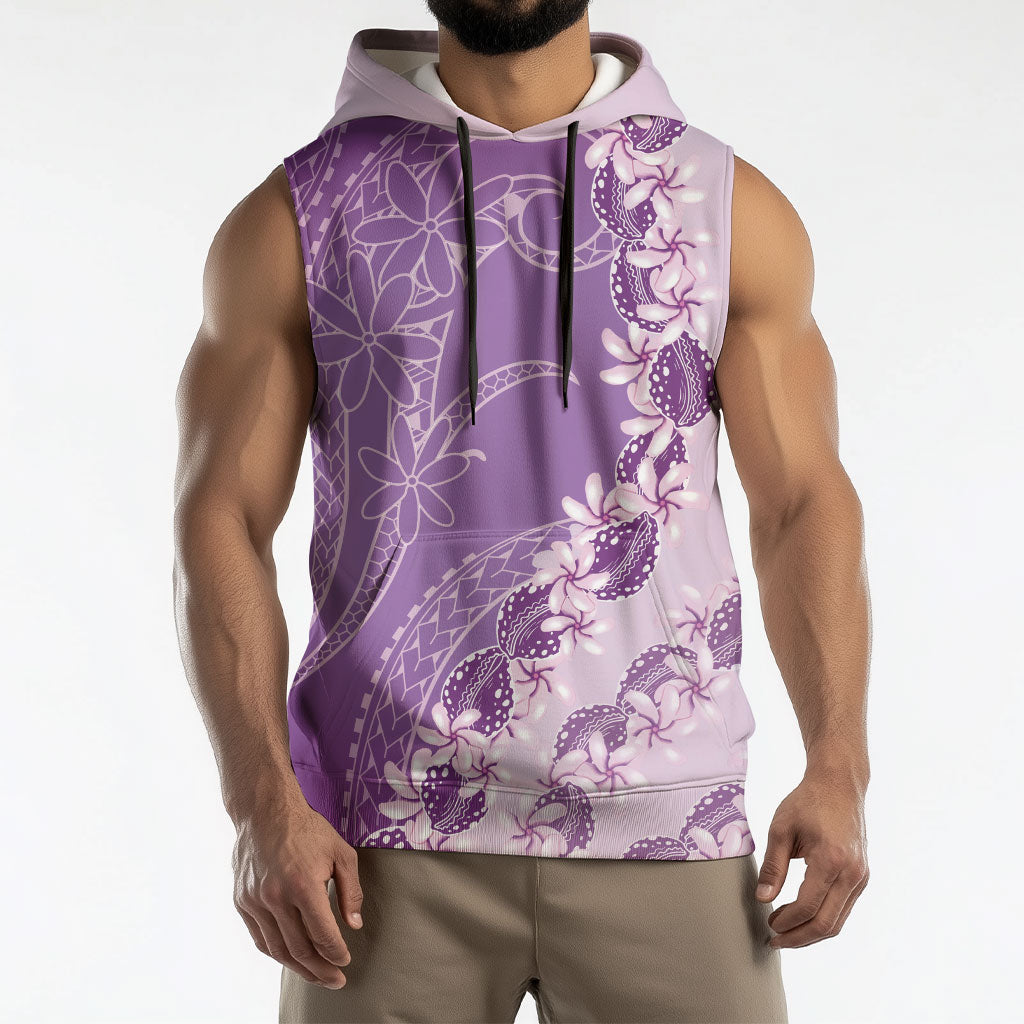 Heiva i Tahiti Sleeveless Hoodie Tahitian Tiare Maori Cowrie Lei Purple