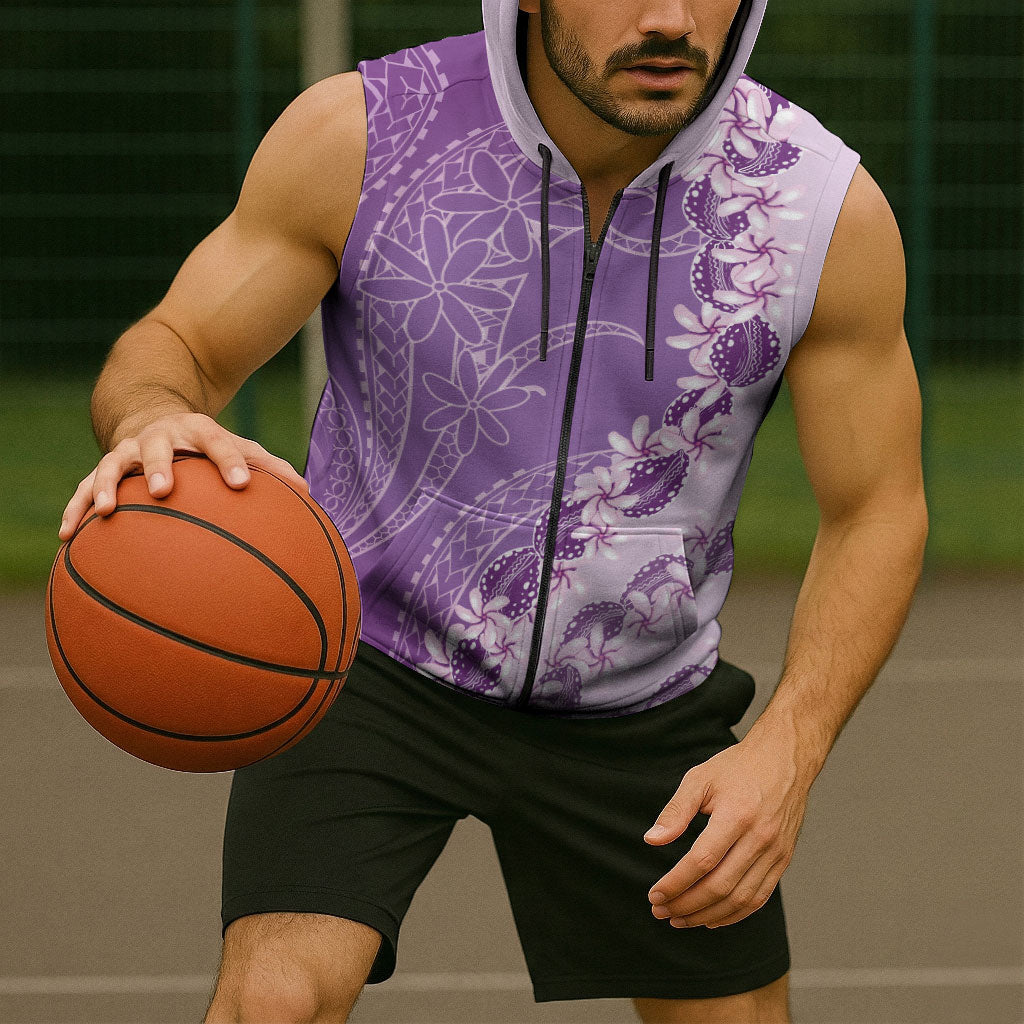 Heiva i Tahiti Sleeveless Zip Hoodie Tahitian Tiare Maori Cowrie Lei Purple