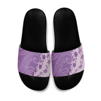 Heiva i Tahiti Slide Sandals Tahitian Tiare Maori Cowrie Lei Purple