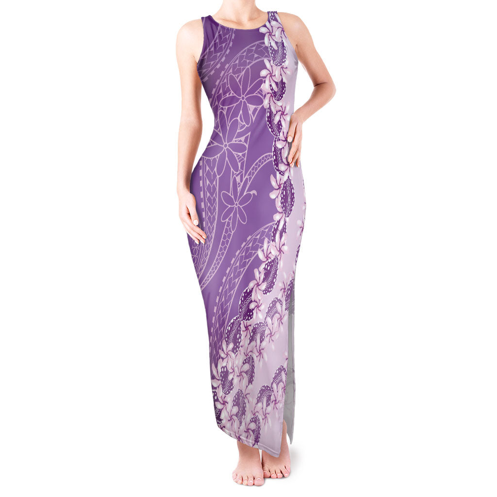 Heiva i Tahiti Tank Maxi Dress Tahitian Tiare Maori Cowrie Lei Purple