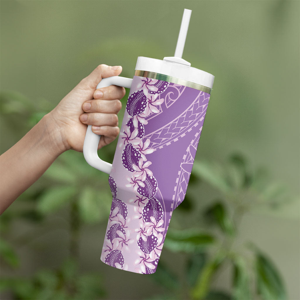 Heiva i Tahiti Tumbler With Handle Tahitian Tiare Maori Cowrie Lei Purple