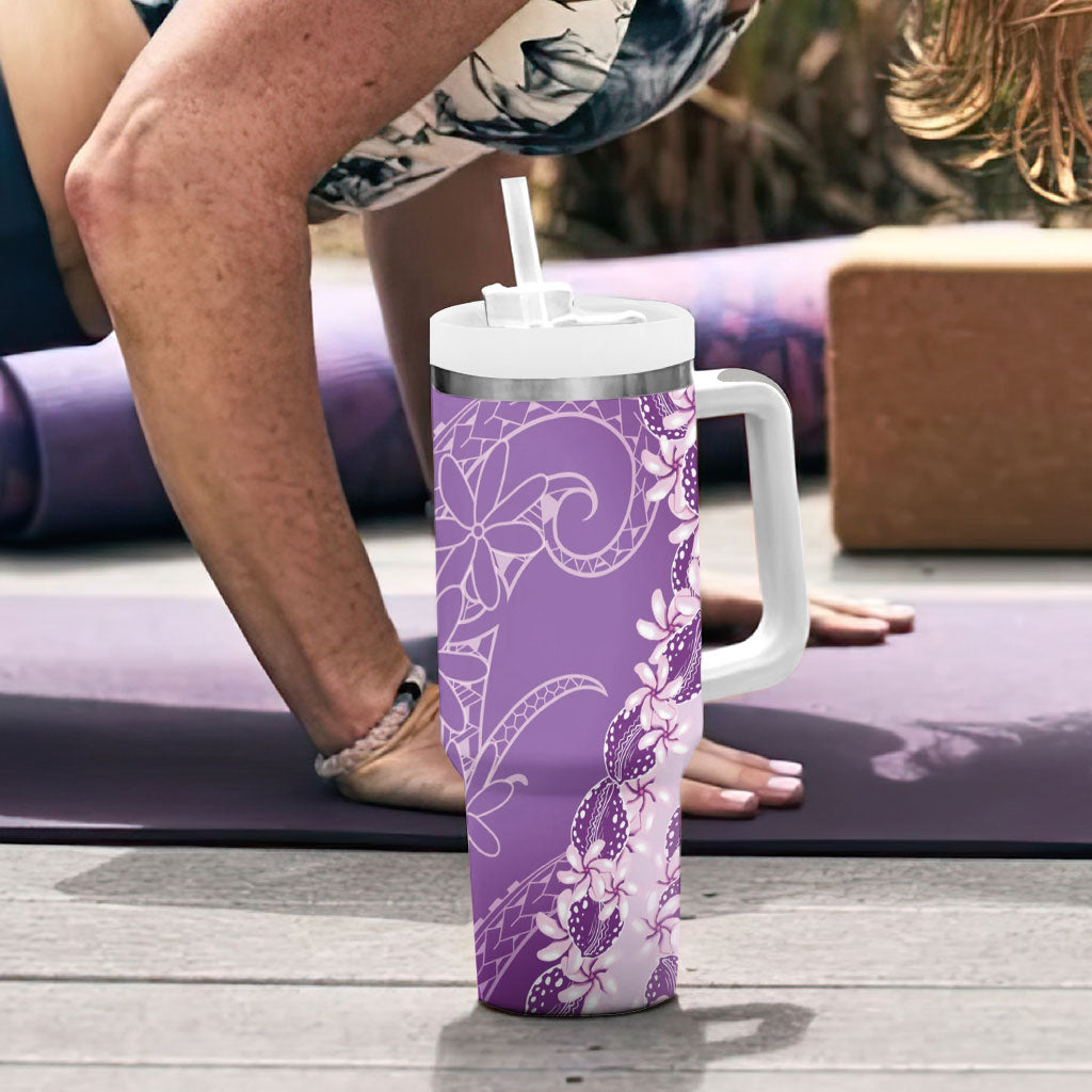 Heiva i Tahiti Tumbler With Handle Tahitian Tiare Maori Cowrie Lei Purple