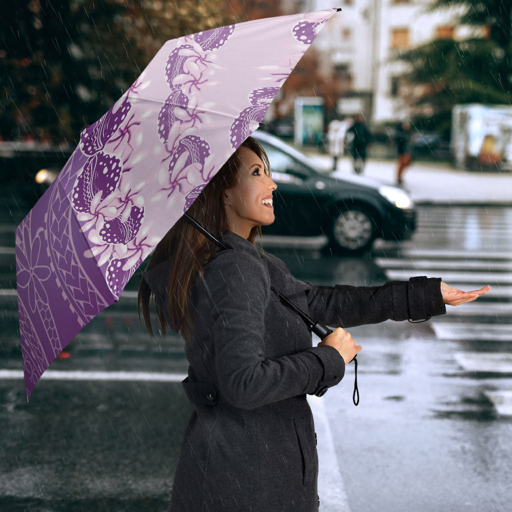Heiva i Tahiti Umbrella Tahitian Tiare Maori Cowrie Lei Purple