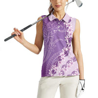 Heiva i Tahiti Women Sleeveless Polo Shirt Tahitian Tiare Maori Cowrie Lei Purple LT14 - Polynesian Pride