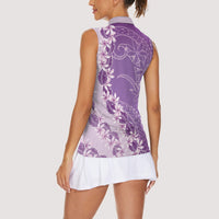 Heiva i Tahiti Women Sleeveless Polo Shirt Tahitian Tiare Maori Cowrie Lei Purple LT14 - Polynesian Pride